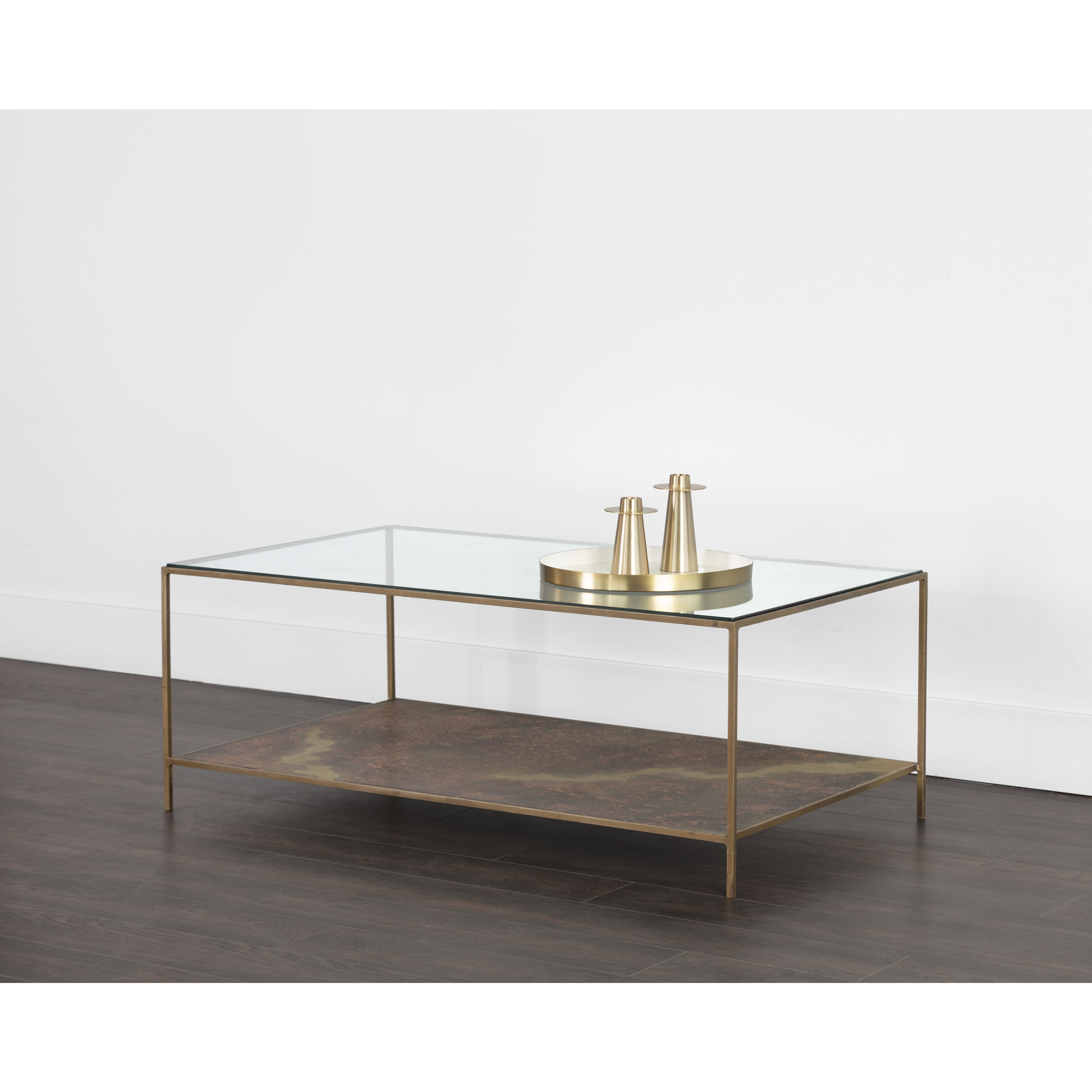 Concord 48 X 28 inch Clear / Antique Brass Coffee Table
